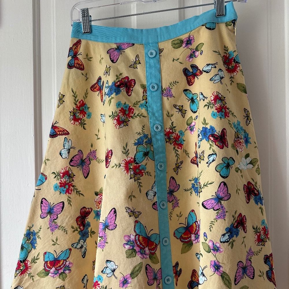 Sweet Butterfly, Turquoise Trimmed Skirt by Lindy Bop